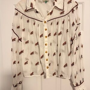 FARM Rio Cream Anthropologie Blouse with Horse Pattern